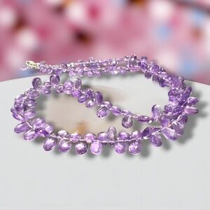 New Natural Purple Amethyst Necklace Solid 14k White Gold , 6th Anniversary